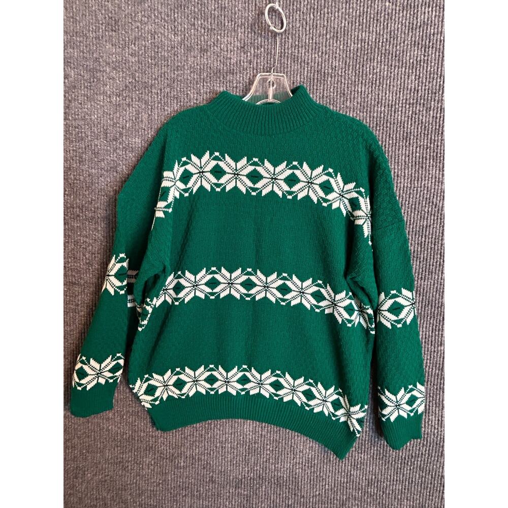 American Pride Women’s 20W Green White Snowflake Knit Sweater Pullover USA Made